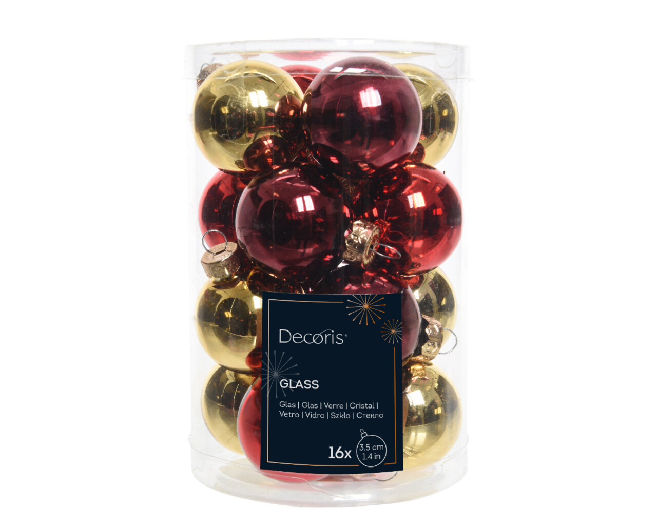 Cutie cu 16 globuri asortate Pinecone, Decoris, 3.5 cm, sticla, rosu/auriu - imagine 3